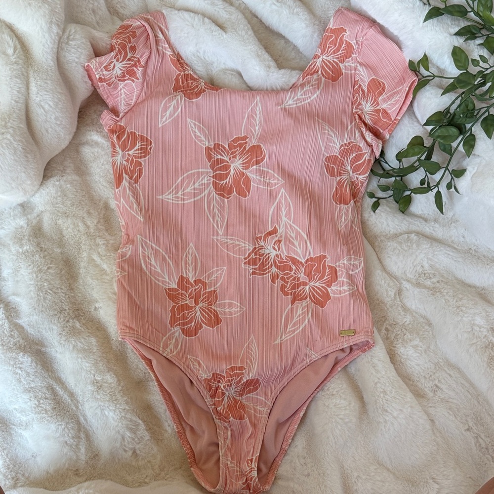 Roxy Pink and Coral Floral One-Piece Swimsuit NWT